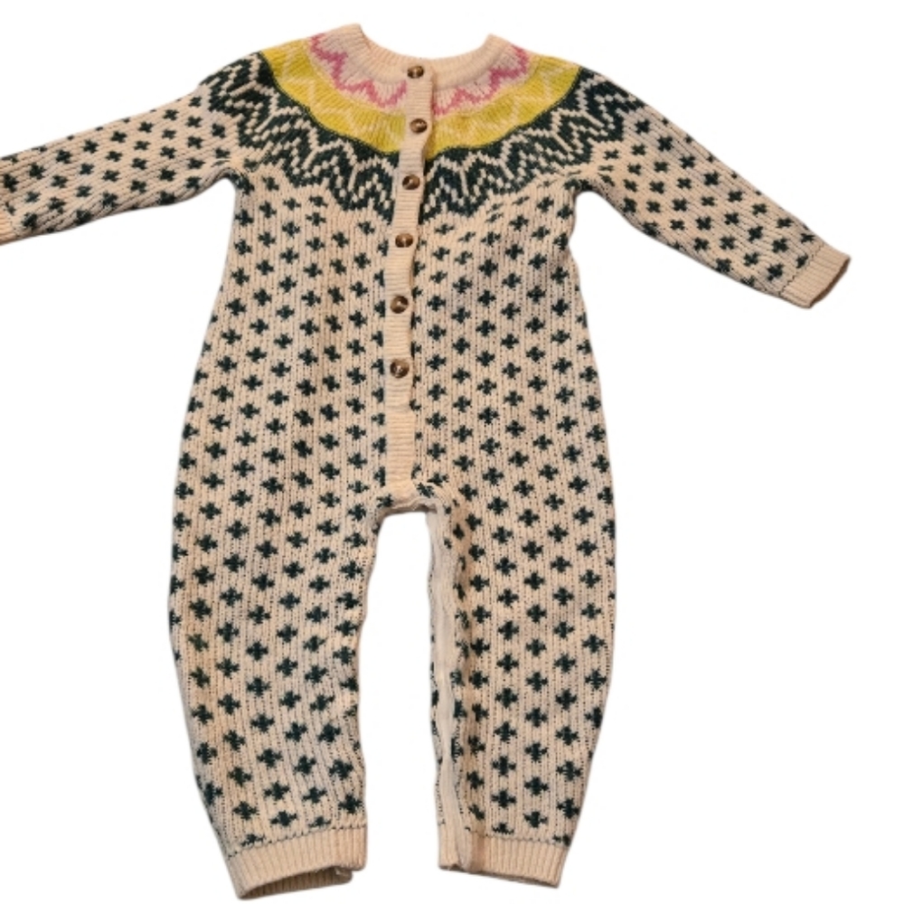 Old Navy Cream and Green Patterned Kids Footie 18 - 24 M